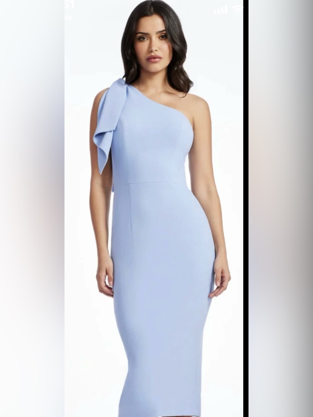 Dress the Population One-Shoulder Powder Blue Sheath Dress with Shoulder Bow